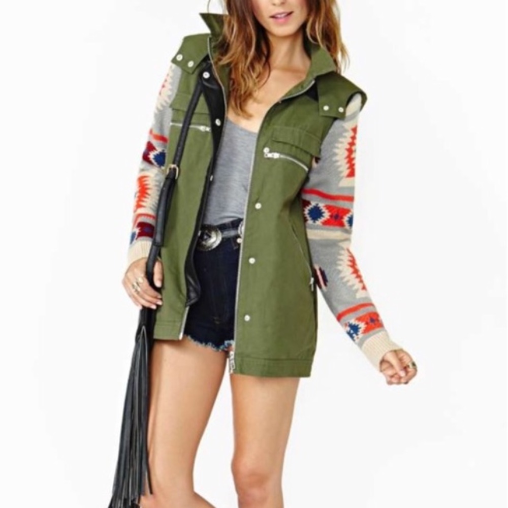 S/M Tribal Anorak In Army Green - Picture 4 of 7